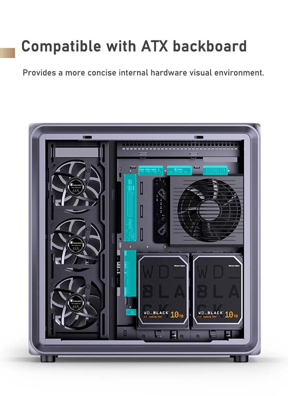 Jonsbo BO400 ATX Case Aluminum Seaview Room Chassis 10 Fan Slots Computer Game Main Case MINI-ITX/M-ATX Backboard Perspective PC