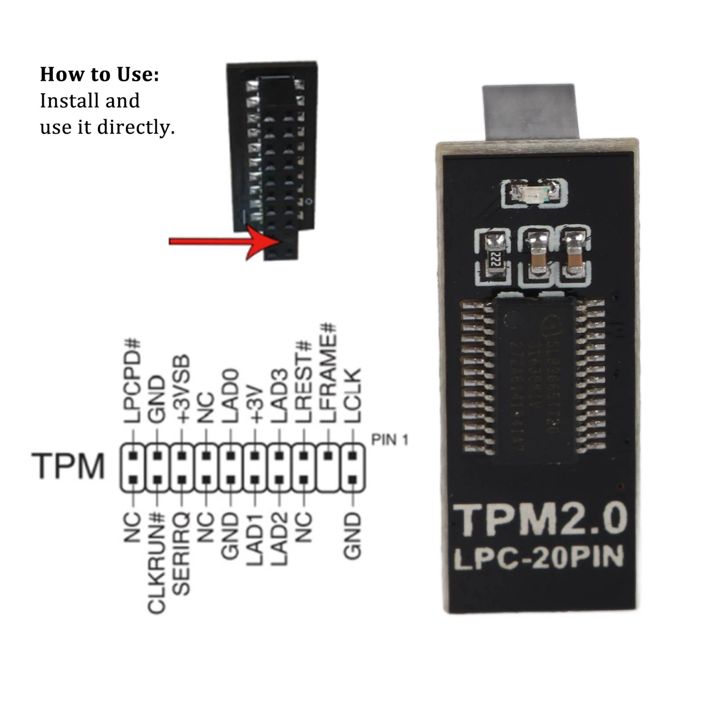 LPC TPM Module TPM 2.0 Module LPC Interface 20Pin Remote Card Encryption Security Board Electronic Component