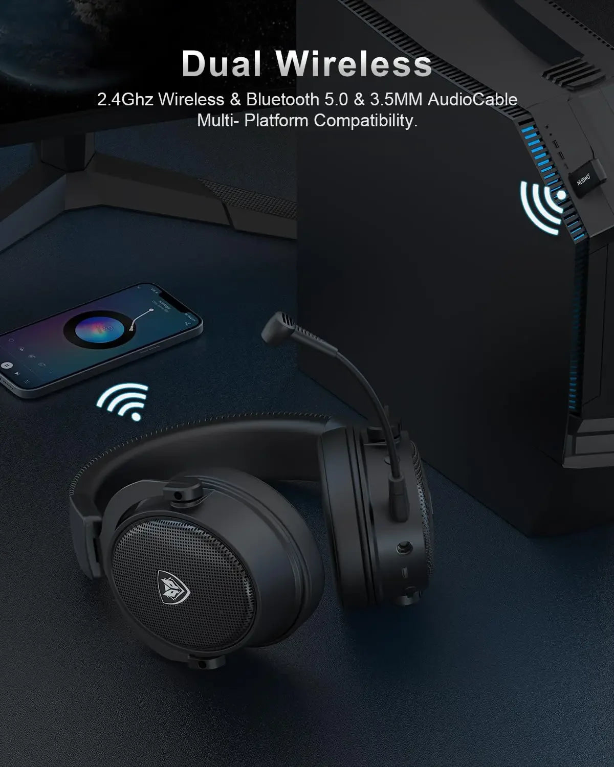NUBWO G07 Wireless Headsets Gamer for PC, PS4, PS5 2.4GHz Ultra-Low Latency HIFI Stereo Noise Cancelling MIC Gaming Headphones