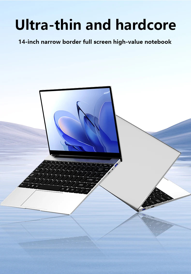 14.1" Ultra Slim Laptop 16GB RAM 2TB SSD Intel N3700 Notebook Gamer  1920*1080 Display Windows 11 Pro Office Study Computer PC