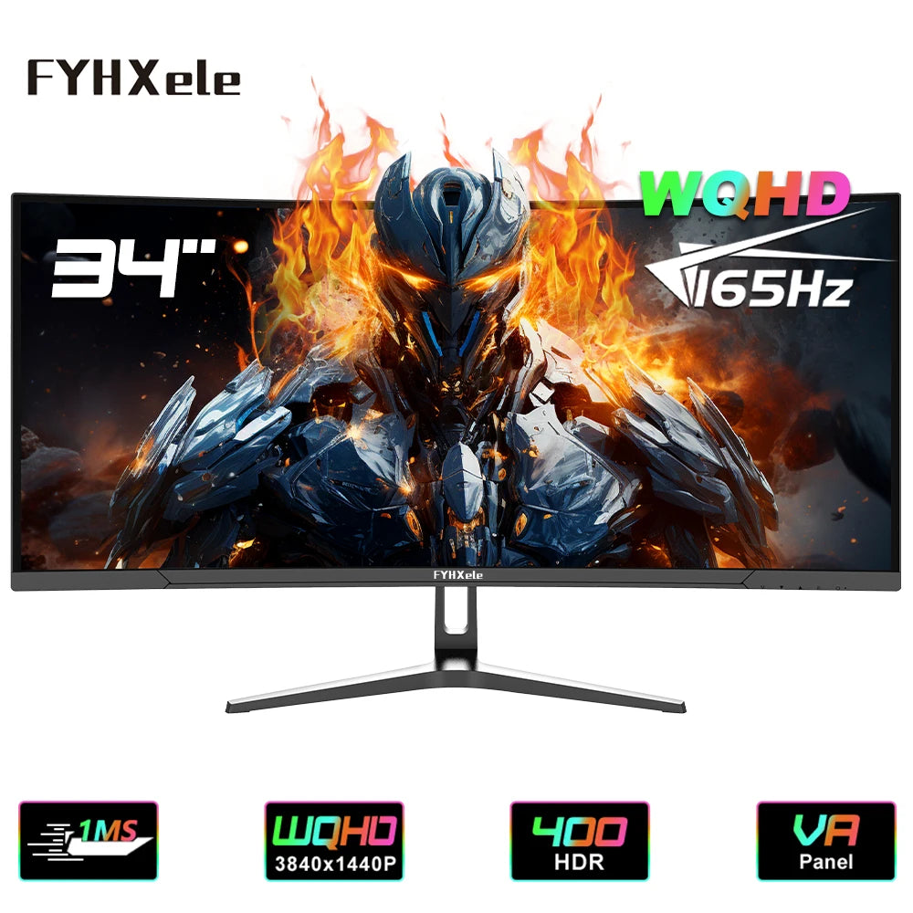 34 Inch Monitor 165Hz VA WQHD Desktop Wide Display 21:9 LED Gamer Computer Screen 1500R Curved DP/3440*1440