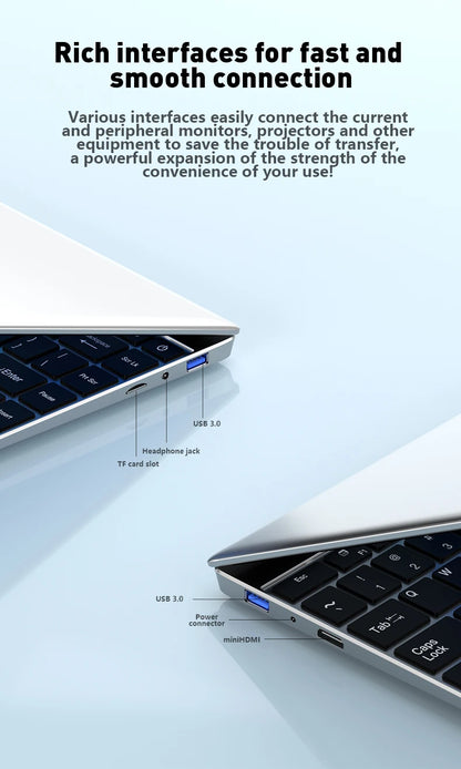 14.1" Ultra Slim Laptop 16GB RAM 2TB SSD Intel N3700 Notebook Gamer  1920*1080 Display Windows 11 Pro Office Study Computer PC