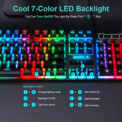 Ergonomics Backlit Keyboard Wired Gaming Keyboard waterproof Luminous keyboard And Mouse Set for Gamer PC Laptop