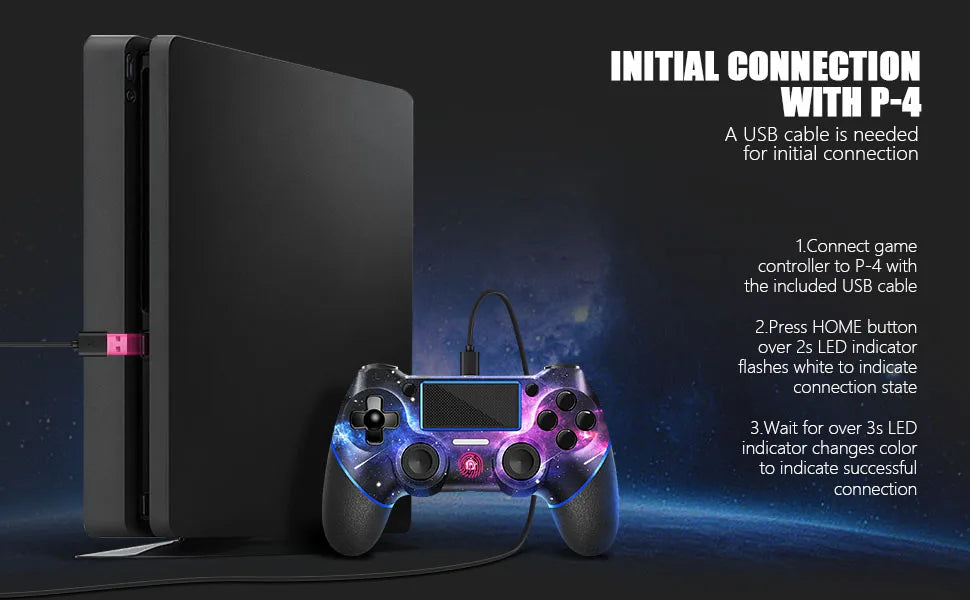 AceGamer Wireless Gamepad for PS4 Controller,with USB C Cable/Double Motors/6-Axis Gyro/3.5mm Audio Jack/Touch Pad Function