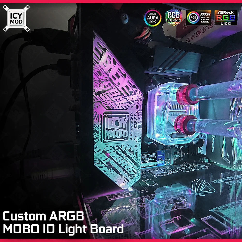PC Case IO Panel Customize MOBO MOD Mirror Panel AURA Water Cooler Custom 5V3PIN ARGB Motherboard Lighting Panel Customizable