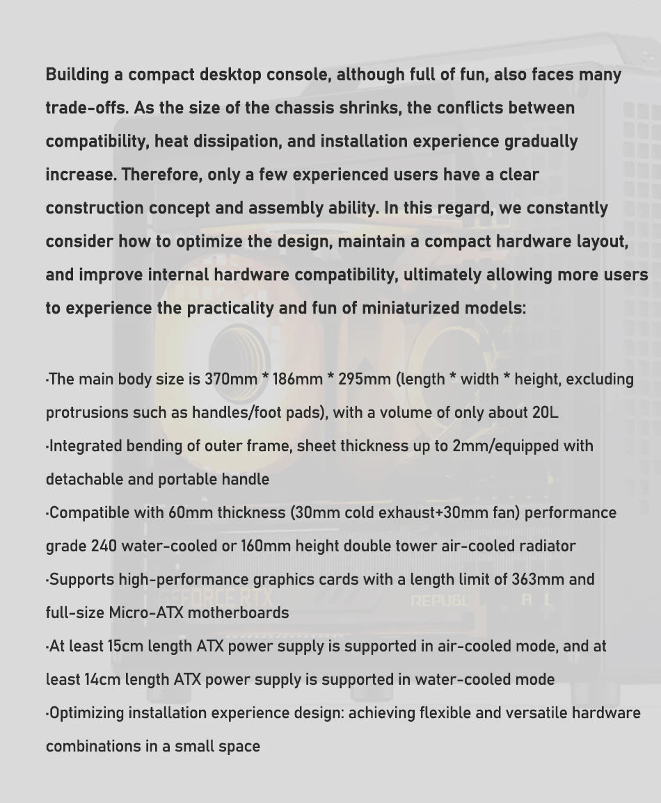 Jonsbo Z20 MATX ATX PC Case Chassis 20L Detachable Handle Case Support 240mm AIO Cooler Type-C Black Desktop Small Compact Case