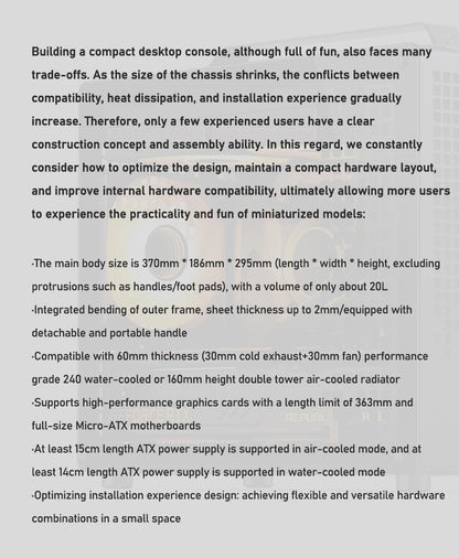 Jonsbo Z20 MATX ATX PC Case Chassis 20L Detachable Handle Case Support 240mm AIO Cooler Type-C Black Desktop Small Compact Case