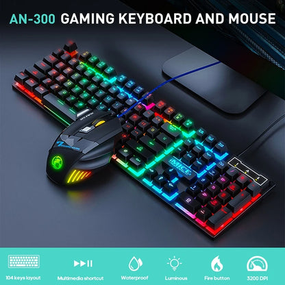 Ergonomics Backlit Keyboard Wired Gaming Keyboard waterproof Luminous keyboard And Mouse Set for Gamer PC Laptop