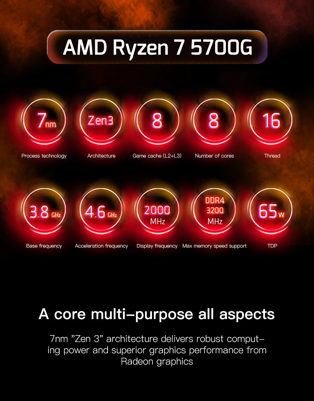 AMD RYZEN 7 5700G CPU 100% Brand New 5700G Processor Desktop PC Gamer 4.6GHz 8-Core 16-Thread Vega 8 Graphics Card