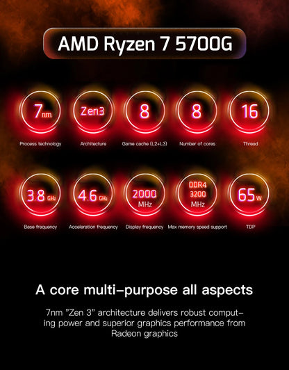 AMD RYZEN 7 5700G CPU 100% Brand New 5700G Processor Desktop PC Gamer 4.6GHz 8-Core 16-Thread Vega 8 Graphics Card