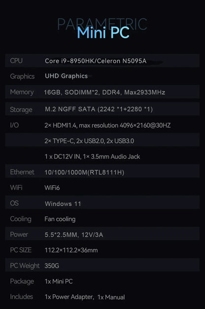 Mini PC Windows 11 pro  Core i9 8950HK 16GB DDR4 1TB SSD PC Gamer Computer Dual WIFI 6 BT5.2 4K HD Mini gaming Pc