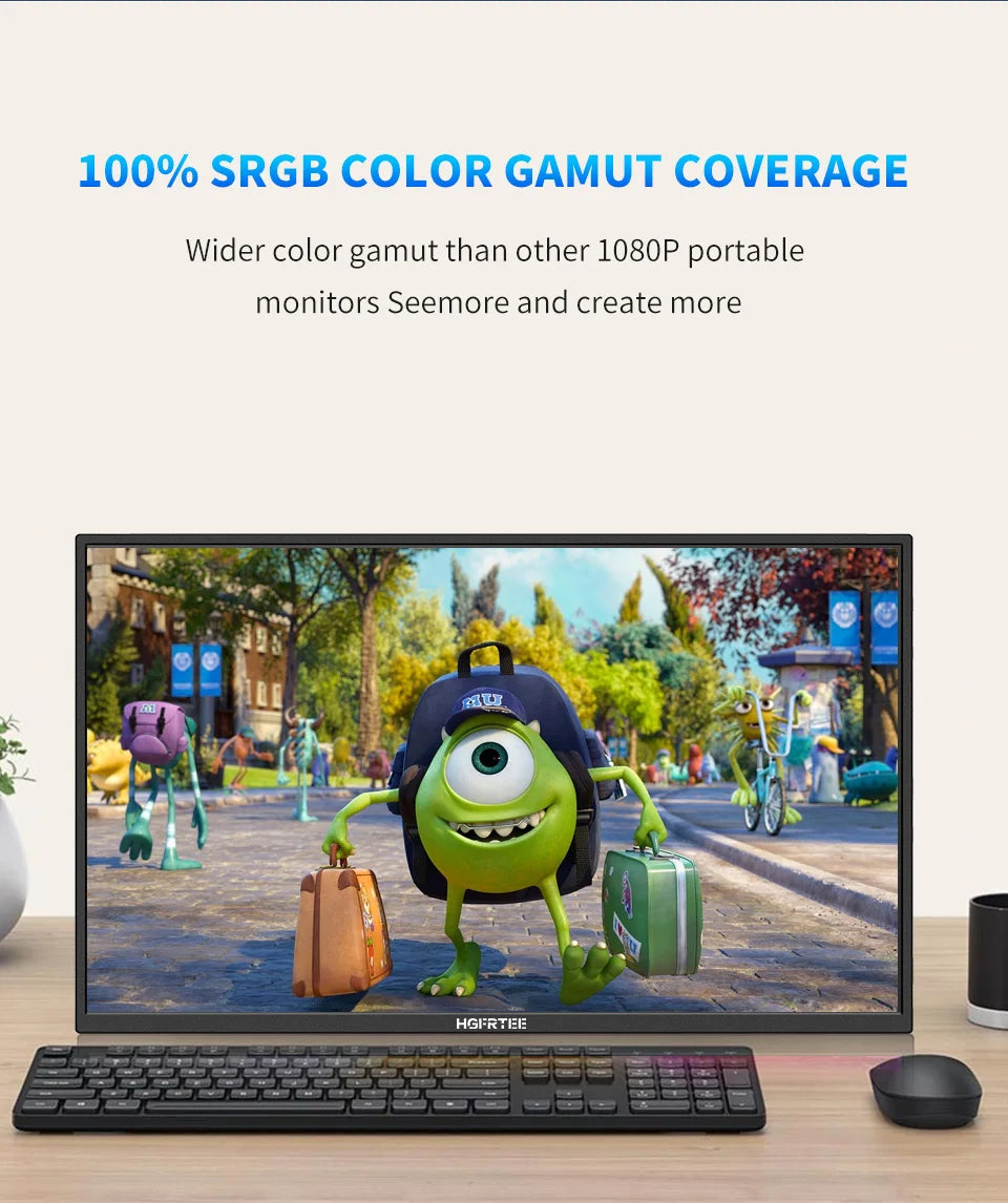 HGFRTEE Portable Gaming Monitor 18.5 Inch 1080P 16:09 120Hz 100%sRGB 300Cd/m² Travel Screen for MacBook Laptop PC Game Consoles