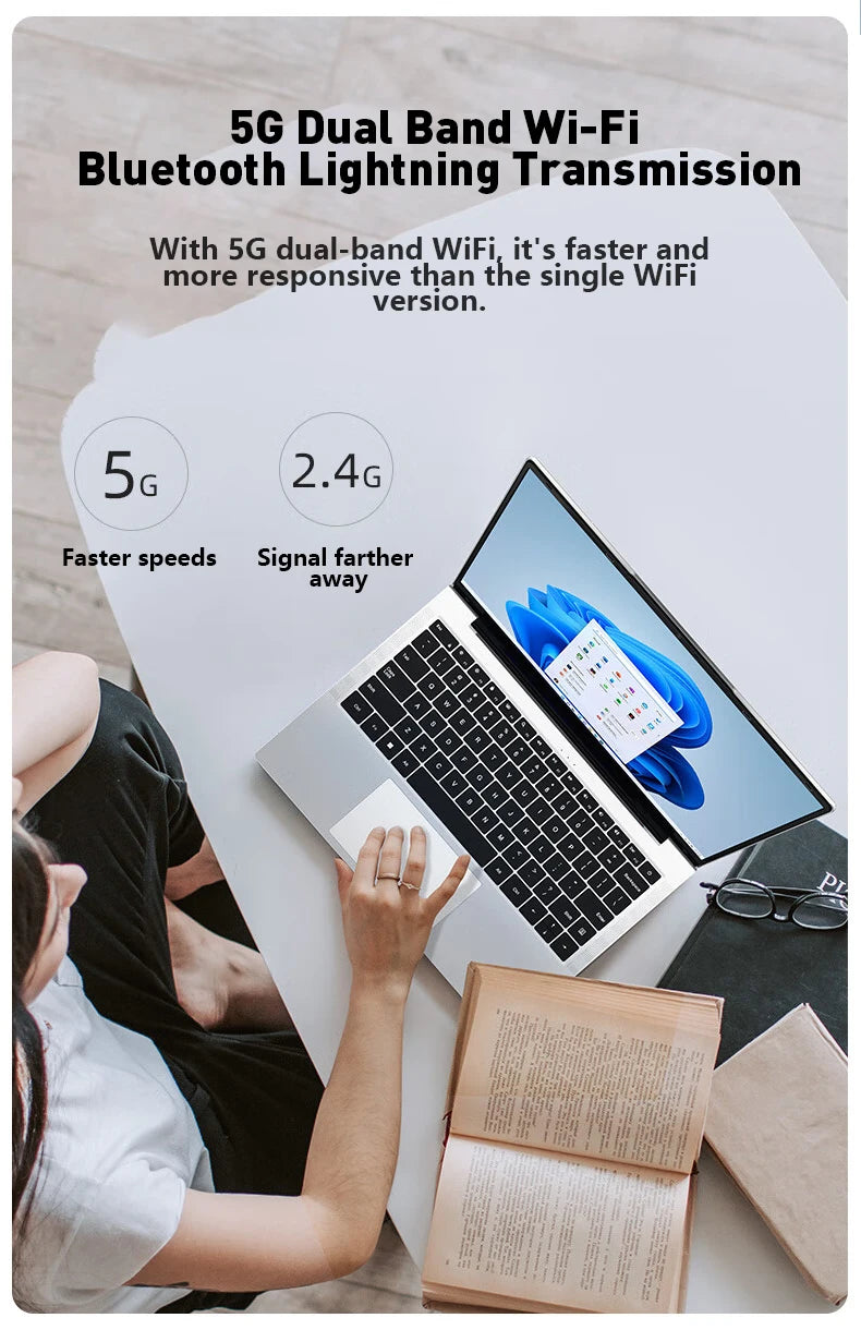 14.1" Ultra Slim Laptop 16GB RAM 2TB SSD Intel N3700 Notebook Gamer  1920*1080 Display Windows 11 Pro Office Study Computer PC