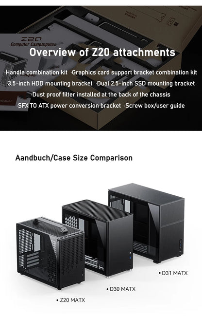 Jonsbo Z20 MATX ATX PC Case Chassis 20L Detachable Handle Case Support 240mm AIO Cooler Type-C Black Desktop Small Compact Case
