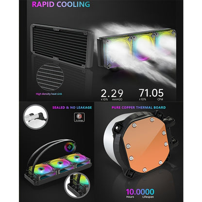 360MM Black ARGB Liquid CPU Water Cooling With 3 X 120mm ARGB PWM Fan, Temperature Display, Computer Water Cooling