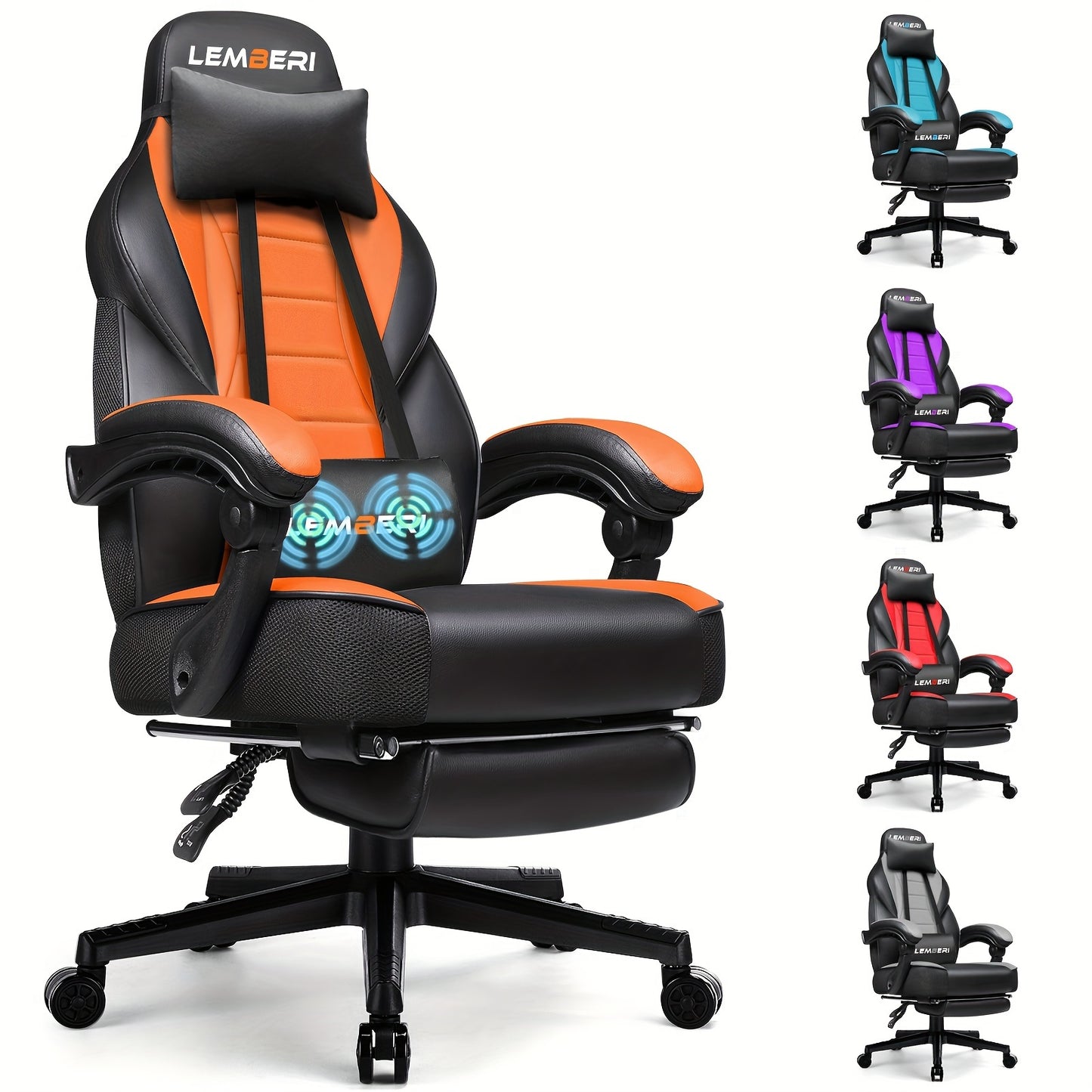 400lb Capacity LEMBERI Big And Tall Gaming Chair - Ergonomic Racing Style Computer Gamer With Headrest, Lumbar Support, And Footrest