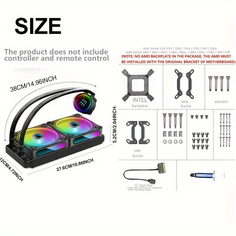 240MM Black ARGB Liquid CPU Water Cooling With 2 X 120mm ARGB PWM Fan, Temperature Display, Computer Water Cooling