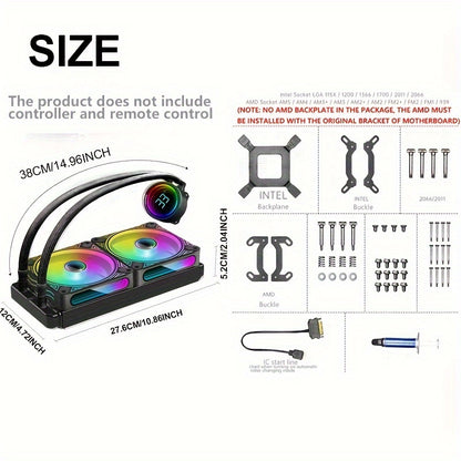 240MM Black ARGB Liquid CPU Water Cooling With 2 X 120mm ARGB PWM Fan, Temperature Display, Computer Water Cooling