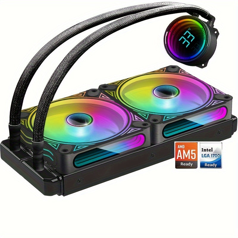 240MM Black ARGB Liquid CPU Water Cooling With 2 X 120mm ARGB PWM Fan, Temperature Display, Computer Water Cooling