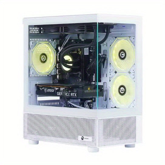 NINGMEI Gaming Computer with Ryzen 7 5700X Processor, NVIDIA GeForce RTX 4060 GPU, 1TB SSD, 32GB RAM, 240mm Water Cooling, 4GB RGB Fins, and 2 USB-C Ports - Desktop PC for PC, Sleek Tower Design, Efficient Power Supply