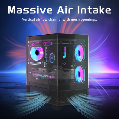 MATX-SLIM ITX Gaming PC Case with 3x120mm ARGB Fans, 270° Full View Tempered Glass Mid Tower, USB 3.0, Air Cooling, Mini-ITX Compatible, Compact Design for Small Spaces, Vibrant Pc Setup | Sleek Midtower | Sleek Construction