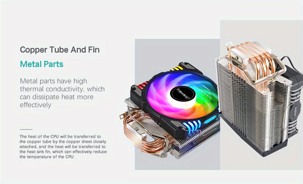 CPU Cooling Fan RGB 4Pin PWM 4 Heat Pipes CPU Processor Cooler Radiator PC 120MM Fan For Intel LGA 1700 1200 1150 1151 1155 2011 X79 X99 AM3 AM4