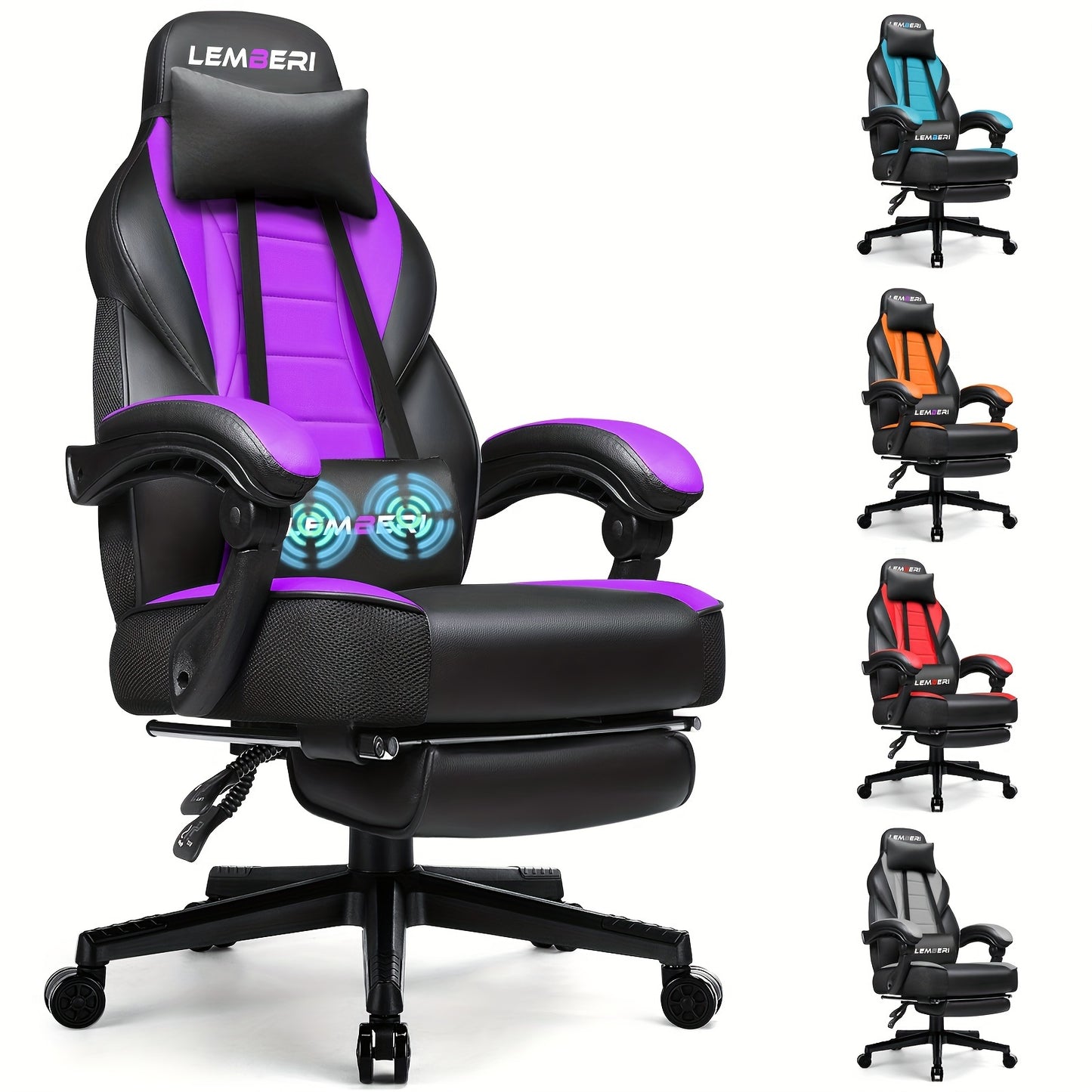 400lb Capacity LEMBERI Big And Tall Gaming Chair - Ergonomic Racing Style Computer Gamer With Headrest, Lumbar Support, And Footrest