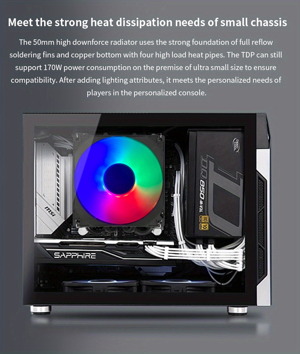 ITX CPU Cooler Fan RGB 4Pin PWM 4 Heat Pipe Tower Air Cooler Intel LGA1700 1150 1155 115X 1200 Processor Cooler Radiator ITX Small Chassis Dedicated CPU Fan 4 Heat Pipe Fan Speed 600-3300RPM ±