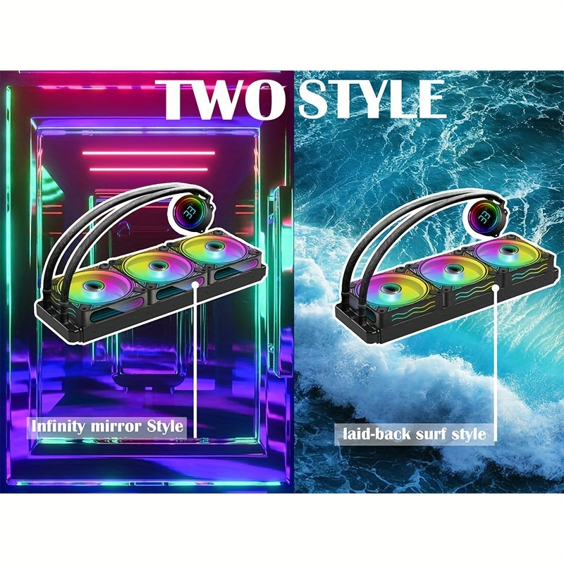 360MM Black ARGB Liquid CPU Water Cooling With 3 X 120mm ARGB PWM Fan, Temperature Display, Computer Water Cooling