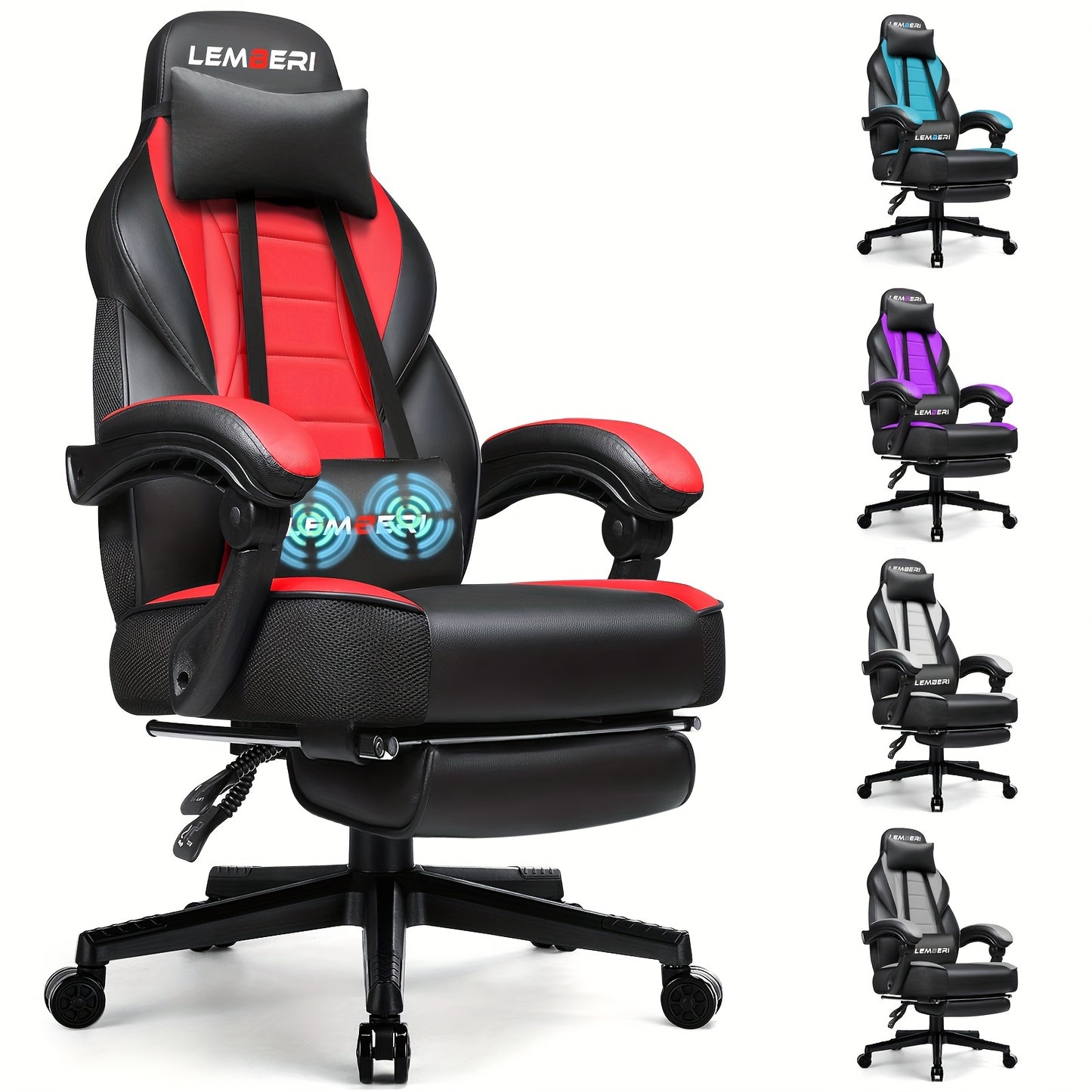 400lb Capacity LEMBERI Big And Tall Gaming Chair - Ergonomic Racing Style Computer Gamer With Headrest, Lumbar Support, And Footrest