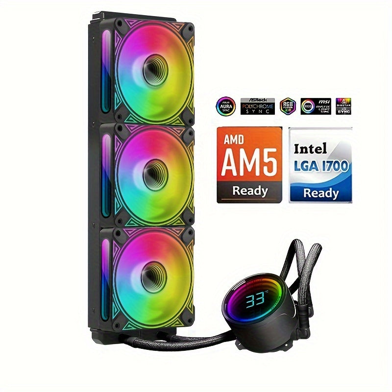 360MM Black ARGB Liquid CPU Water Cooling With 3 X 120mm ARGB PWM Fan, Temperature Display, Computer Water Cooling