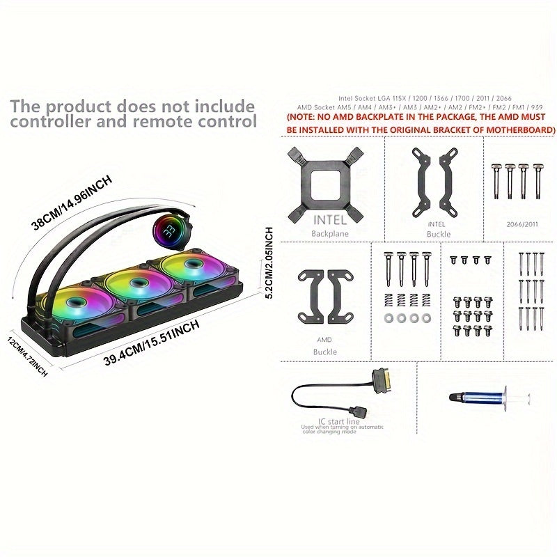 360MM Black ARGB Liquid CPU Water Cooling With 3 X 120mm ARGB PWM Fan, Temperature Display, Computer Water Cooling