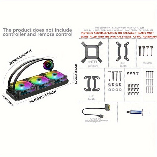 360MM Black ARGB Liquid CPU Water Cooling With 3 X 120mm ARGB PWM Fan, Temperature Display, Computer Water Cooling