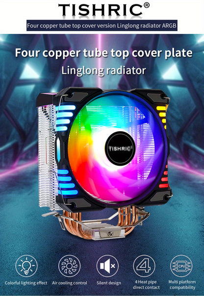 CPU Cooling Fan RGB 4Pin PWM 4 Heat Pipes CPU Processor Cooler Radiator PC 120MM Fan For Intel LGA 1700 1200 1150 1151 1155 2011 X79 X99 AM3 AM4