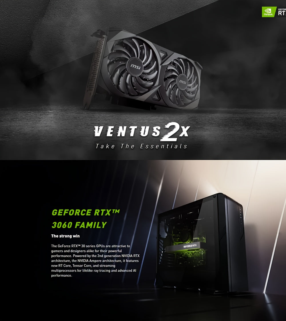 MSI GeForce RTX 3060 VENTUS 2X 12G OC GAMING Graphics Card 192bit 12GB GDDR6 Video Cards 1HD 3DP